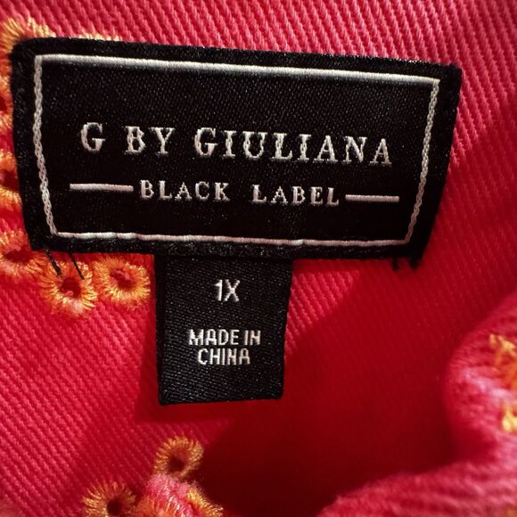 G by Giuliana Women's Black Label Puff-Sleeve Eyelet Jean Jacket Magenta Size 1X - Picture 6 of 16